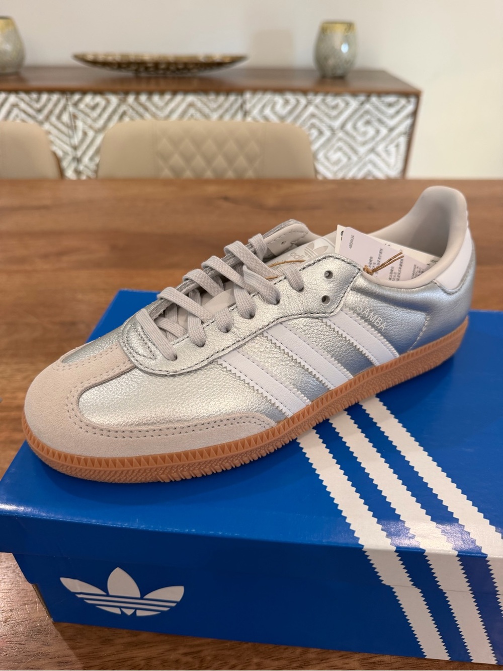 adidas Samba Women’s Sneakers — Silver with Gum Sole